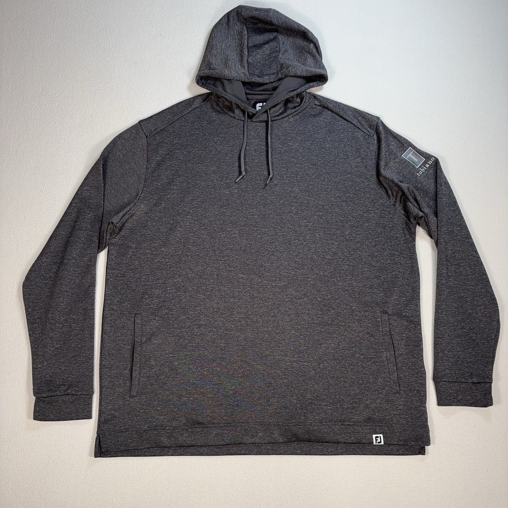 Footjoy Hoodie Men's XL Gray Stretch Drawstring Golf Performance Pullover Logo